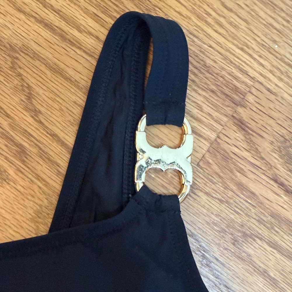 Tory Burch Black One Shoulder One Piece Swimsuit with Gold Accent - Picture 2 of 6